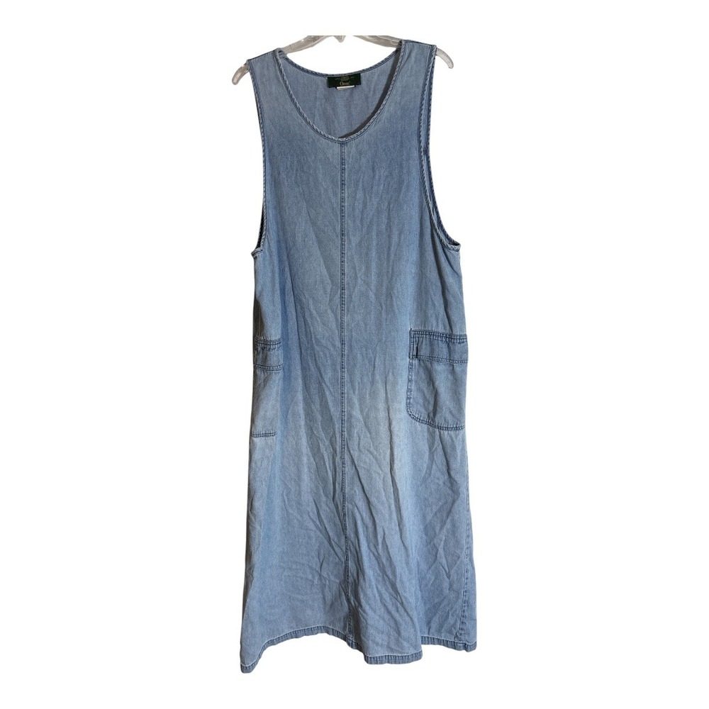 Orvis Womens Blue Cotton Denim Sleeveless Maxi Jumper Dress Pockets Large - Picture 2 of 8